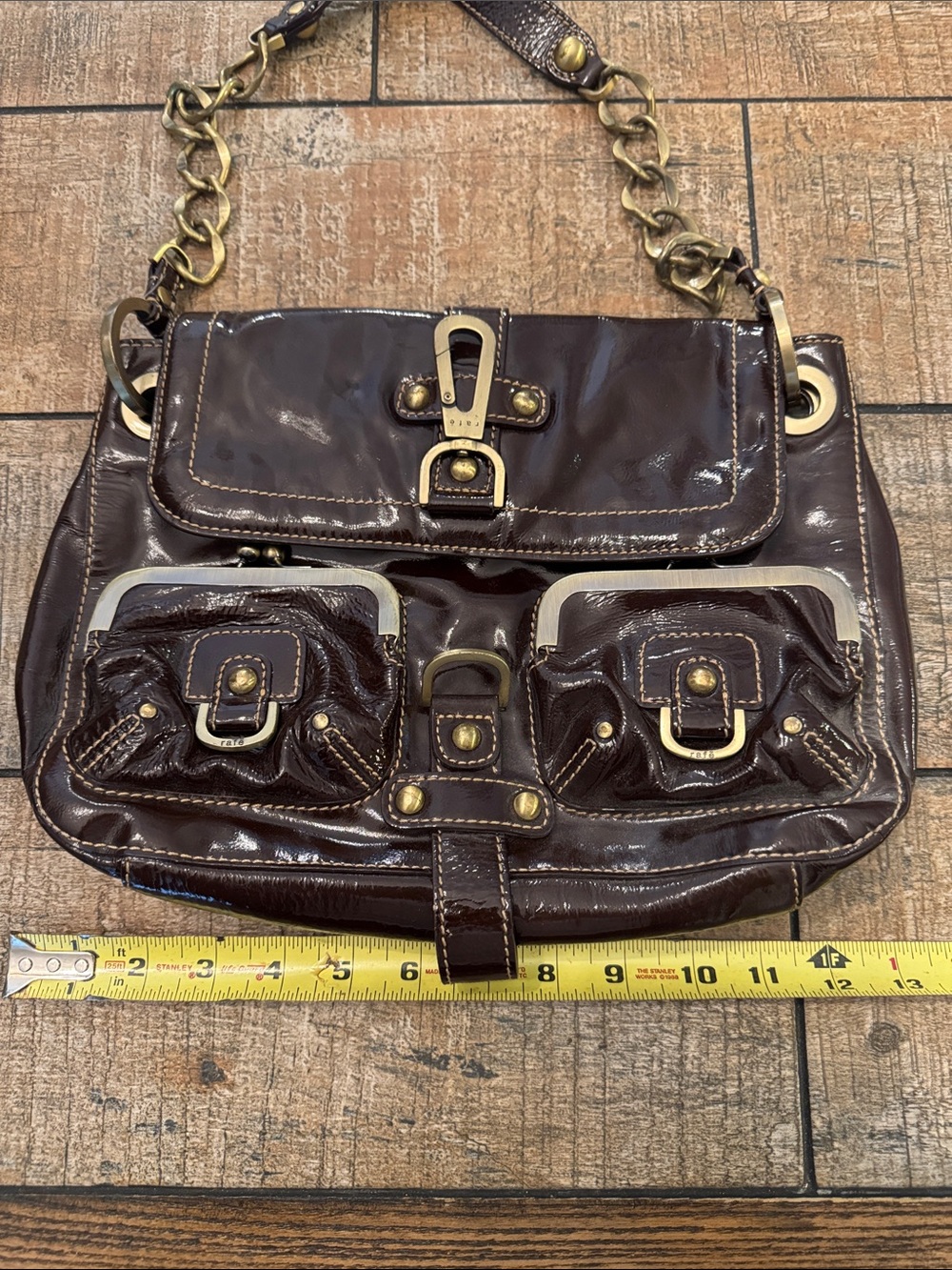 Rafe Dark Brown Patent Shoulder Bag with Gold Hardware - Picture 6 of 7